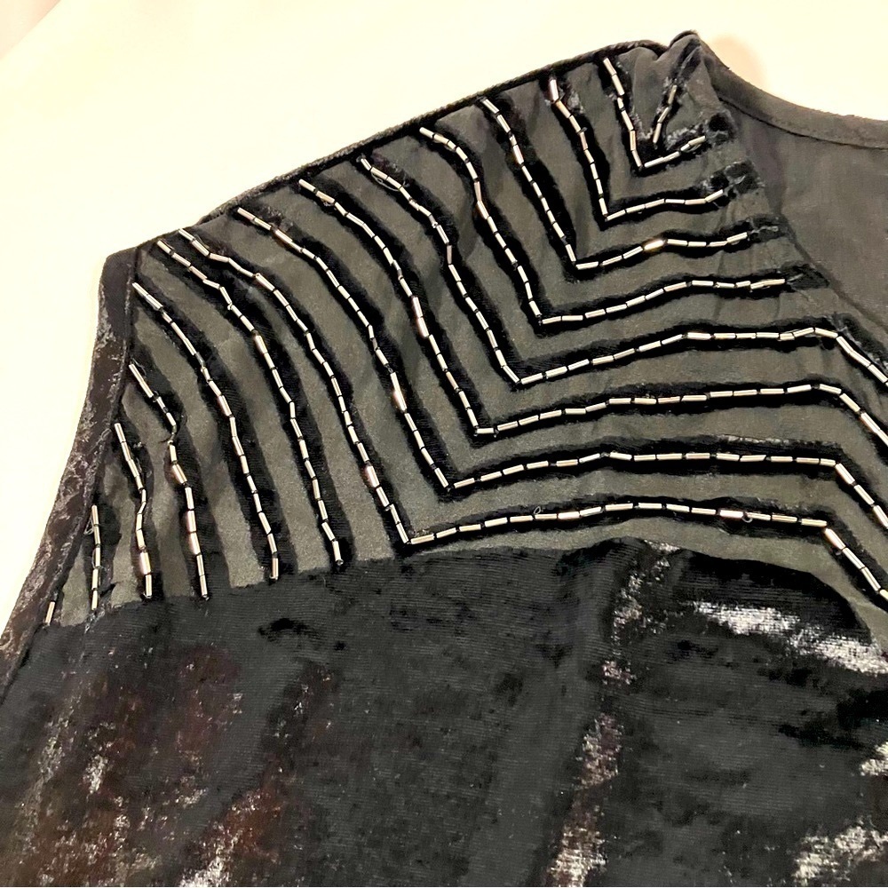 Soft Surroundings Nouveau Beaded Black Velour Blouse top womens size Large - Picture 5 of 8